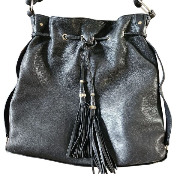 Vintage Juicy Couture Handbag Purse Black Leather w/ Gold Accents Shoulder - Picture 9 of 15